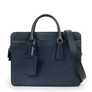 Shop safe online 100% authentic second hand Prada Blue Saffiano Leather Briefcase at labellov in Antwerp.