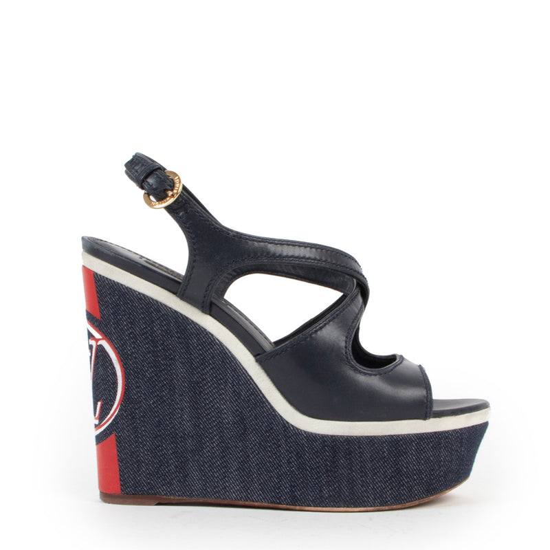 Louis Vuitton Denim Wedge Sandalen - maat 36,5