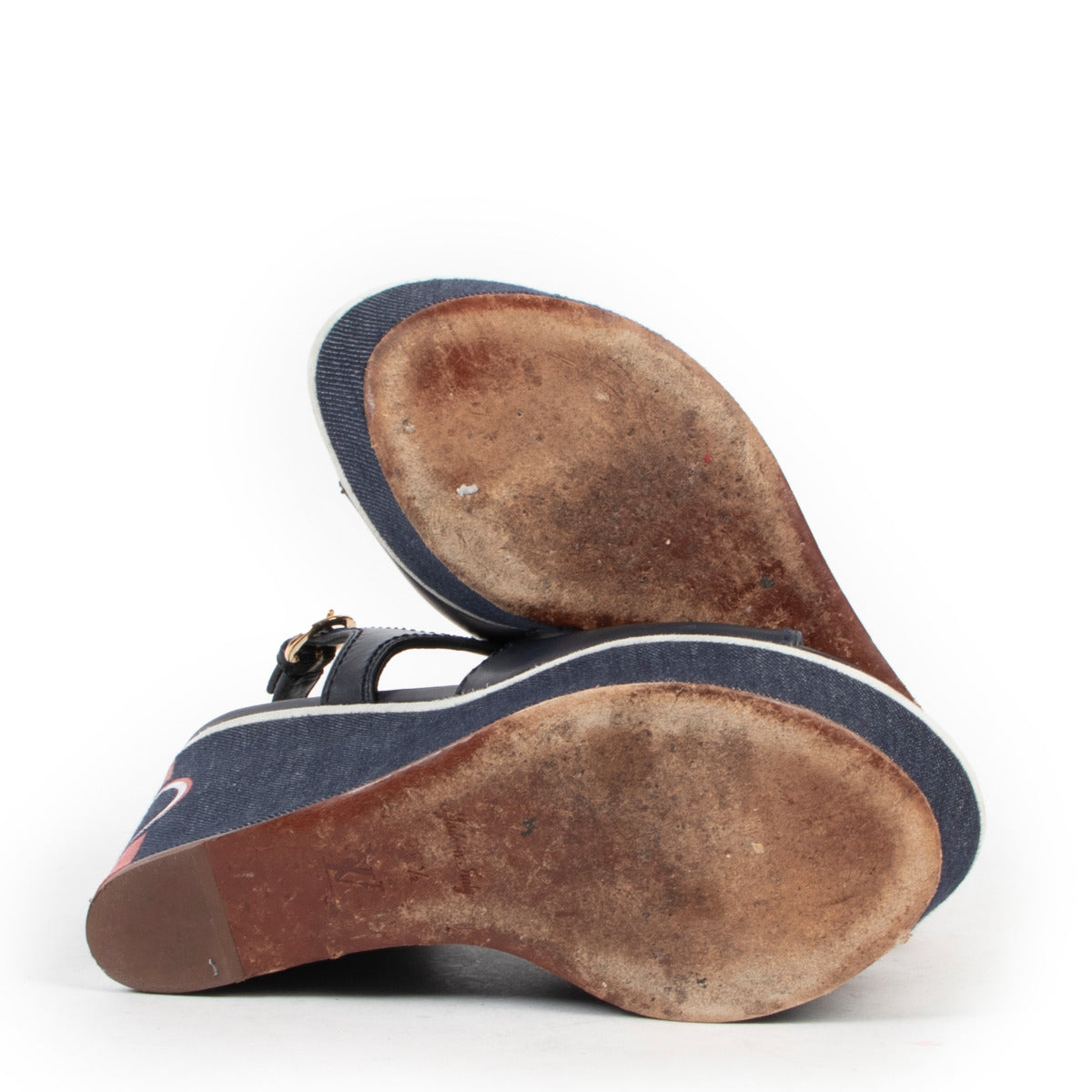 Louis Vuitton Denim Wedge Sandals - size 36.5