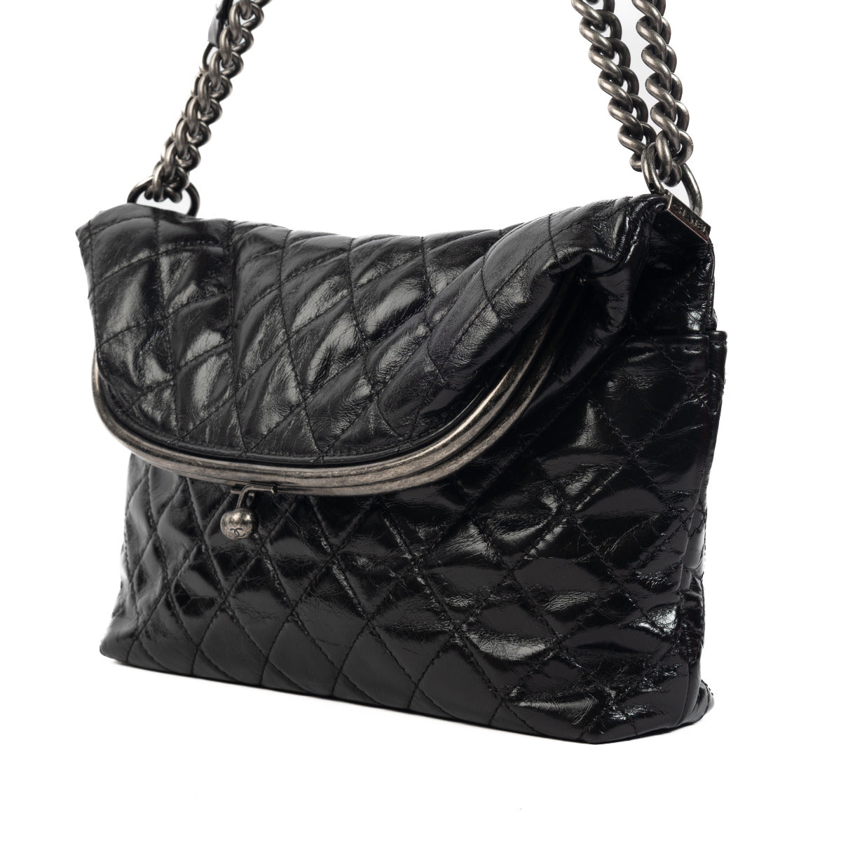 Chanel Black Glazed Calfskin Leather Folding Crossbody Bag