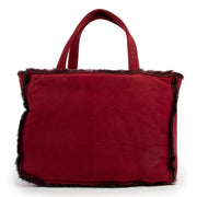Chanel Red Suede Shearling Fur Tote Bag