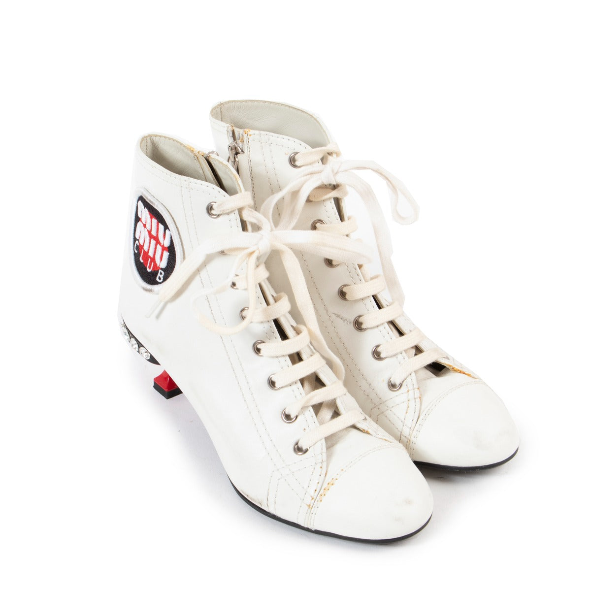 Miu Miu Spring/Summer 2018 White Lace Up Sneaker Boots - Size 36