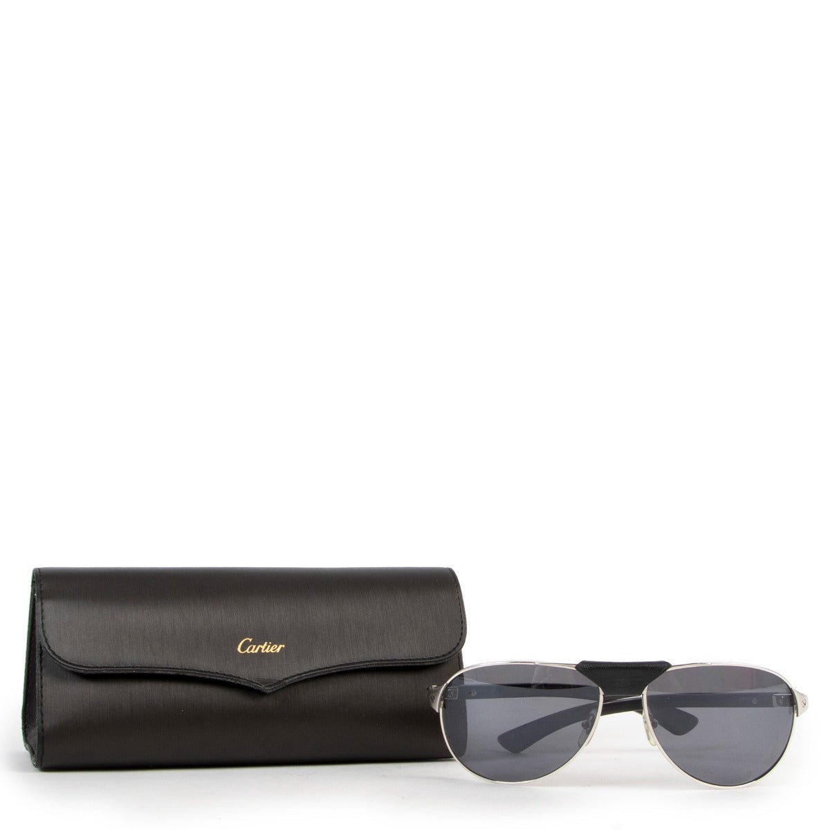 Cartier Santos Dumont Horn Silver Aviator Sunglasses