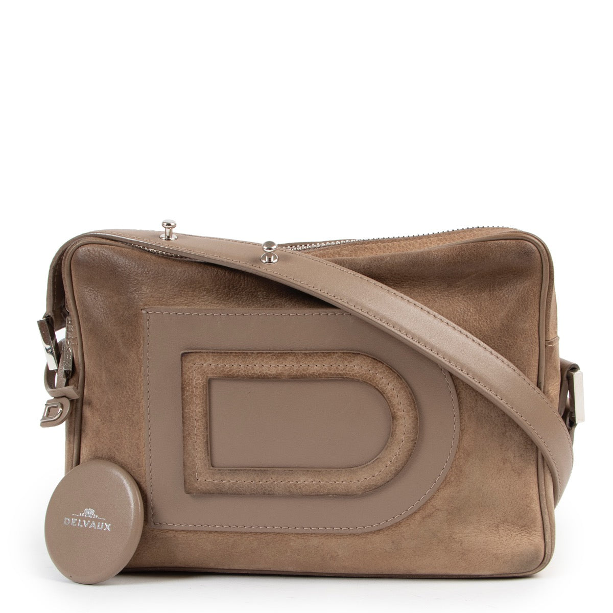 Delvaux Louise Taupe Nubuck Crossbody Bag