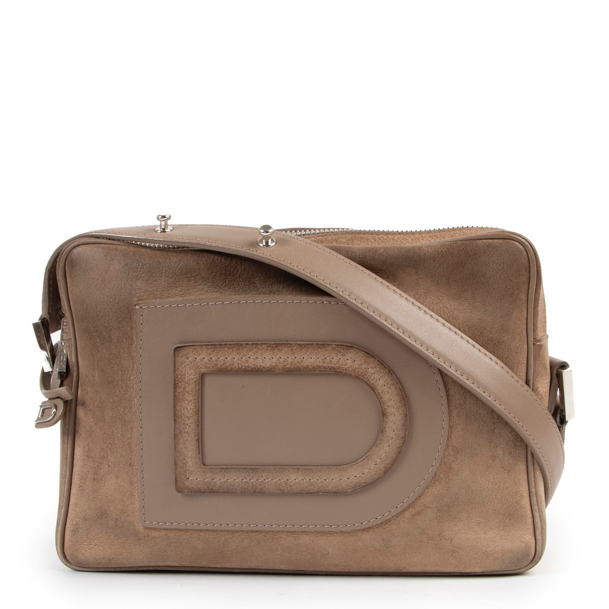 Delvaux Louise Taupe Nubuck Crossbody Bag