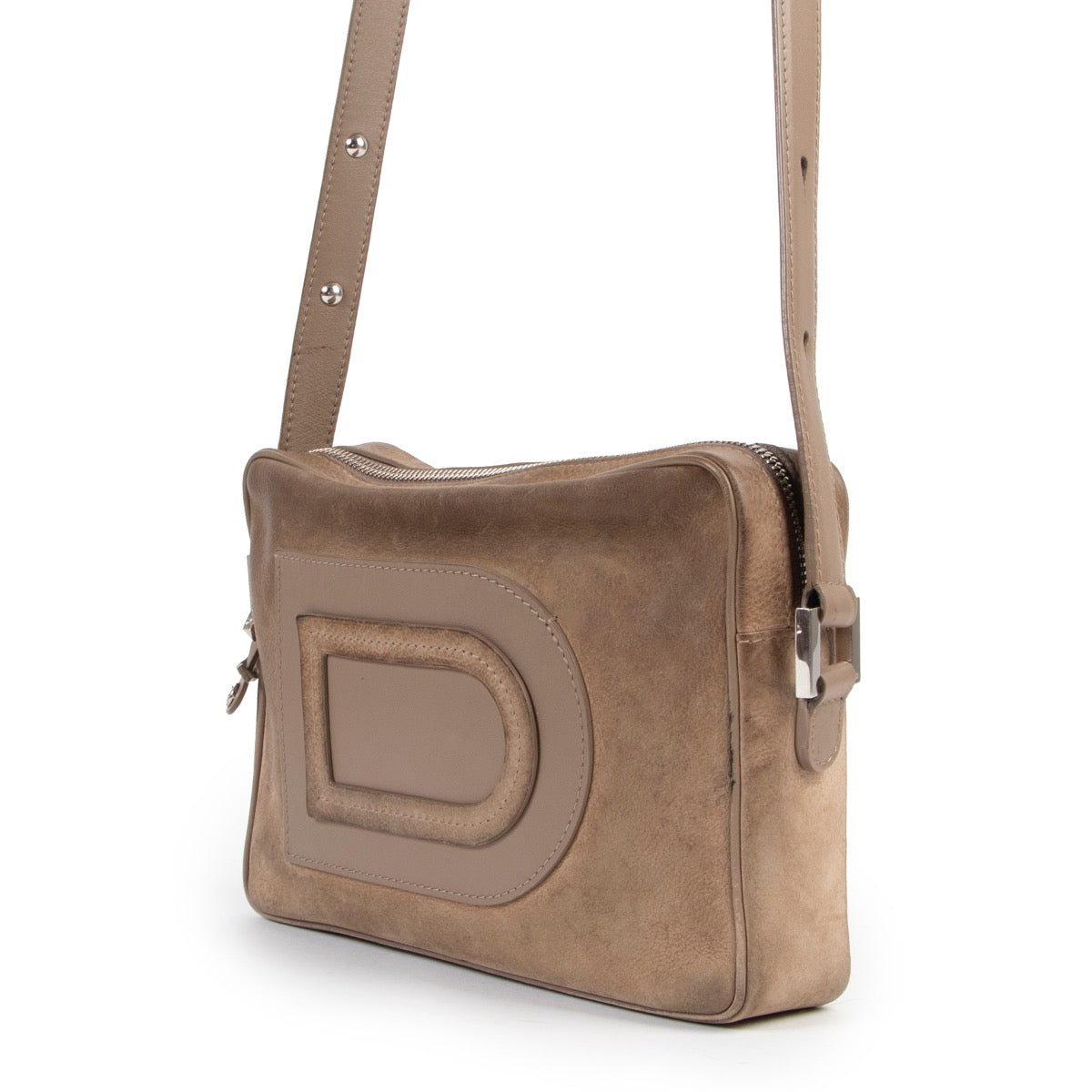 Delvaux Louise Taupe Nubuck Crossbody Bag