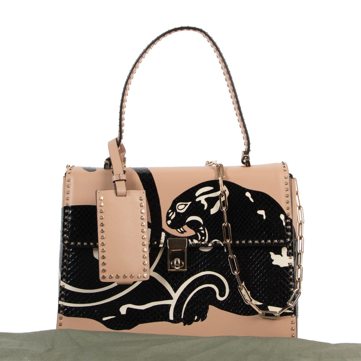 Valentino Python Panther And Beige Calfskin Leather Tote