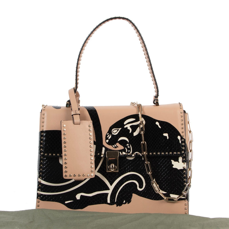 Valentino Python Panther And Beige Calfskin Leather Tote