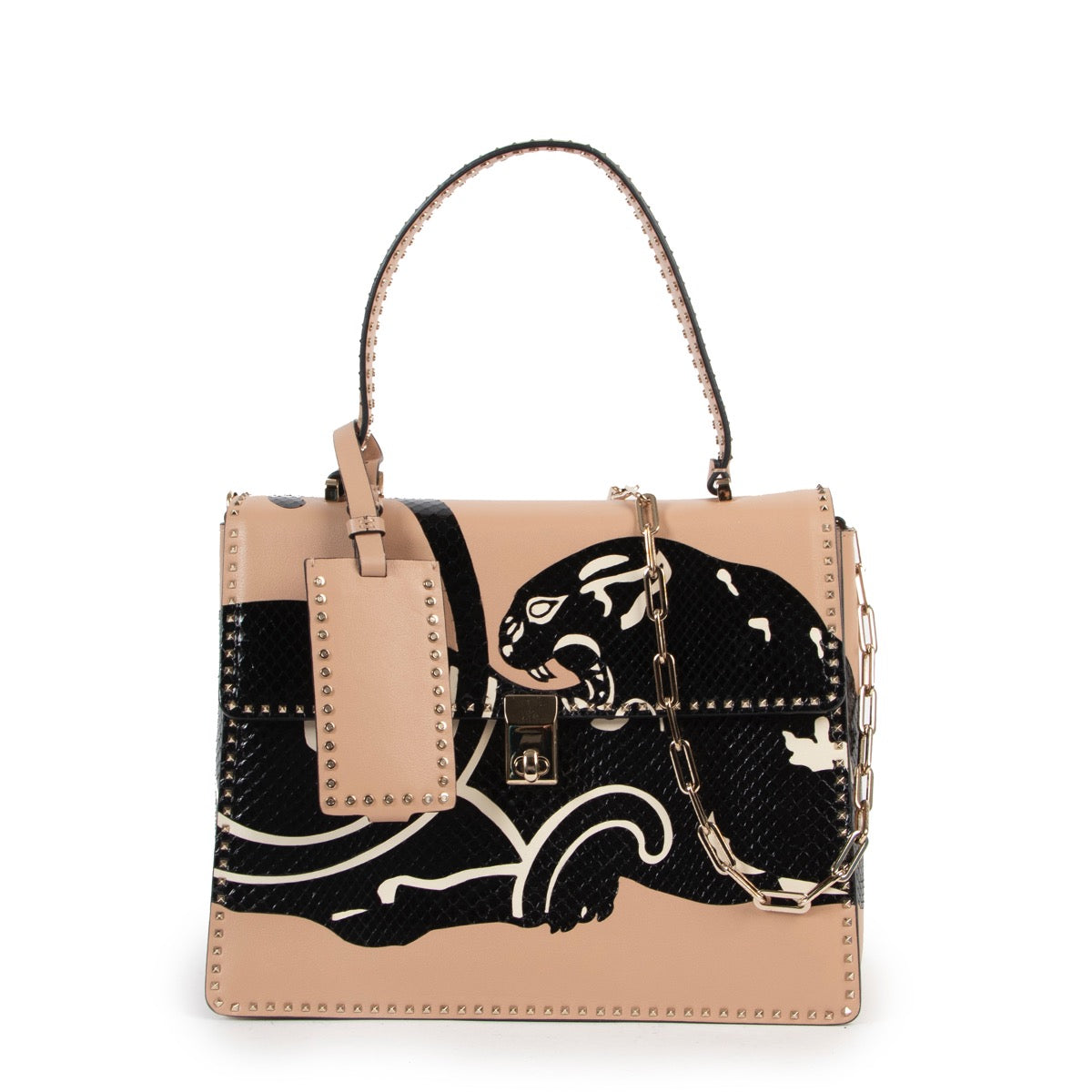 Valentino Python Panther And Beige Calfskin Leather Tote