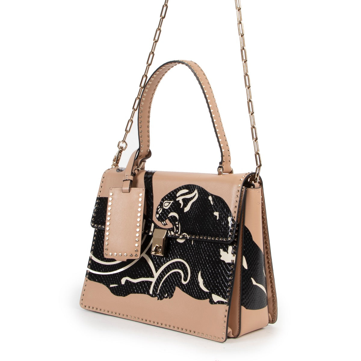 secondhand luxury Valentino Python Panther And Beige Calfskin Leather Tote