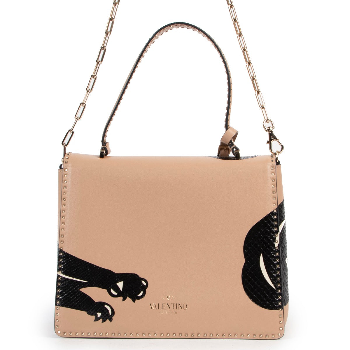 Cabas Valentino en cuir de veau beige et panthère python