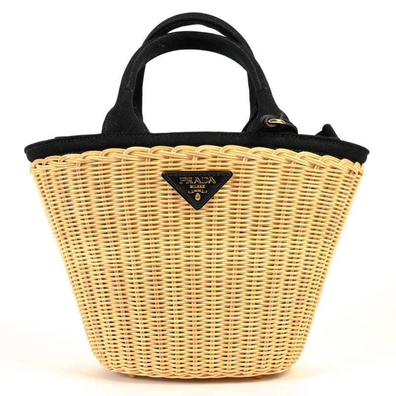 Prada Black Wicker and Canvas Bag for the best price at Labellov
