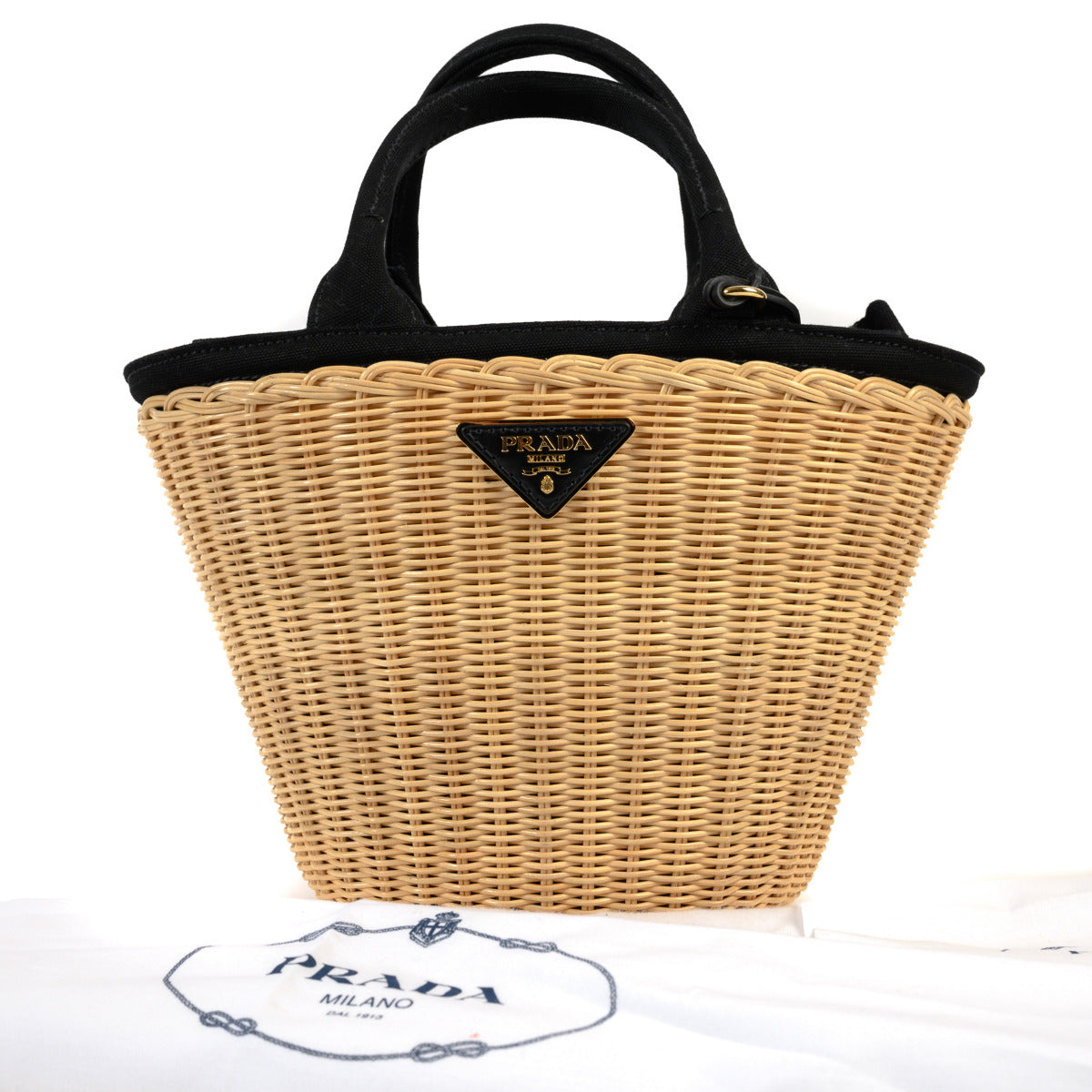 Prada Black Wicker and Canvas Bag aan de beste prijs
