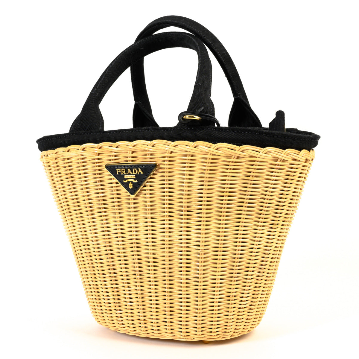 Prada Black Wicker and Canvas Bag