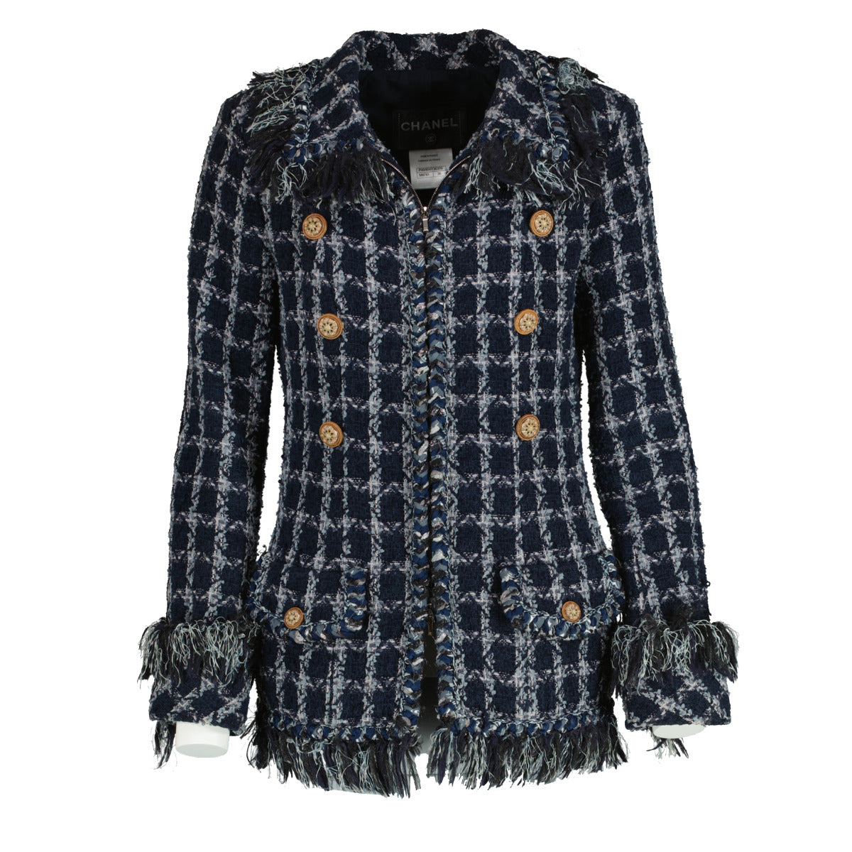 Buy your authentic designer Chanel 14A Blue Tweed Jacket - size 36