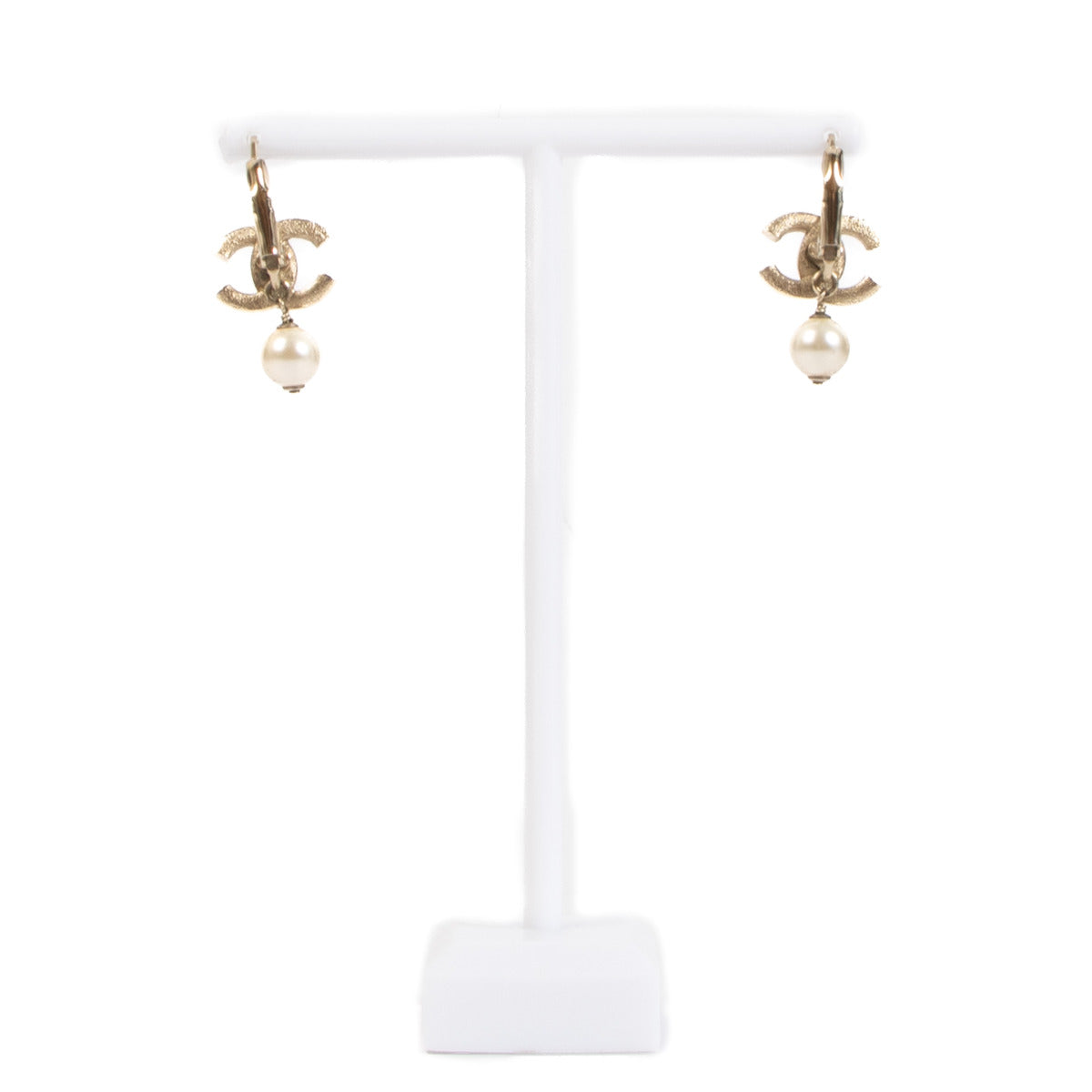 Chanel Silver Pearl Drop Earrings