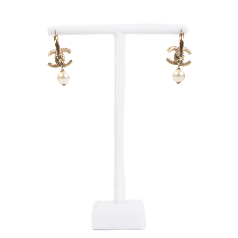 Chanel Silver Pearl Drop Earrings