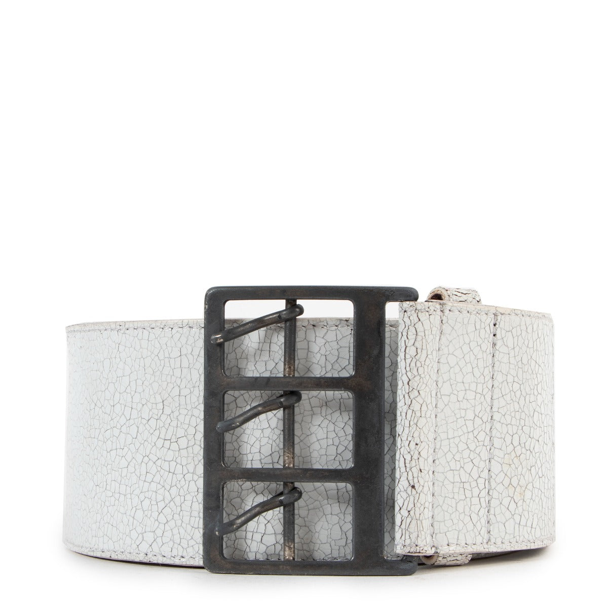Dries Van Noten White Cracked Effect Leather Belt