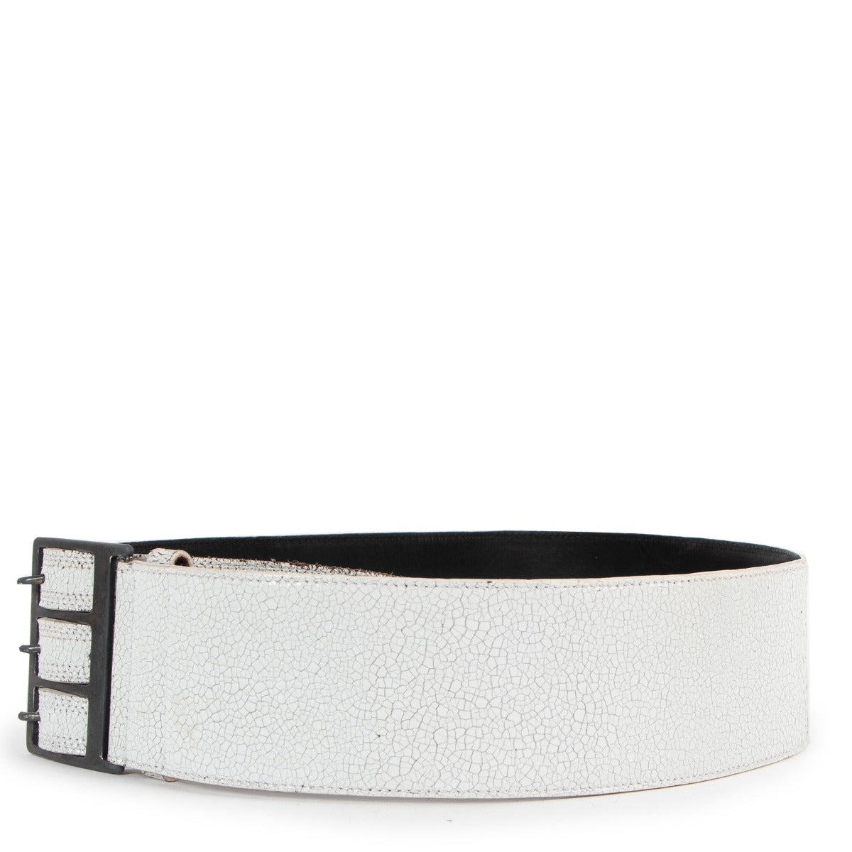 Ceinture en cuir à effet craquelé blanc Dries Van Noten - Taille 85