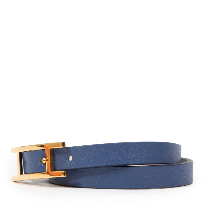 Hermès Behapi Double Tour Bleu de Prusse/White Armband
