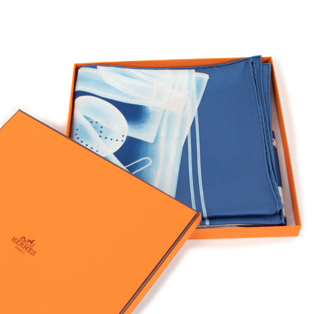 Hermès Blue Silk Please Check In Scarf