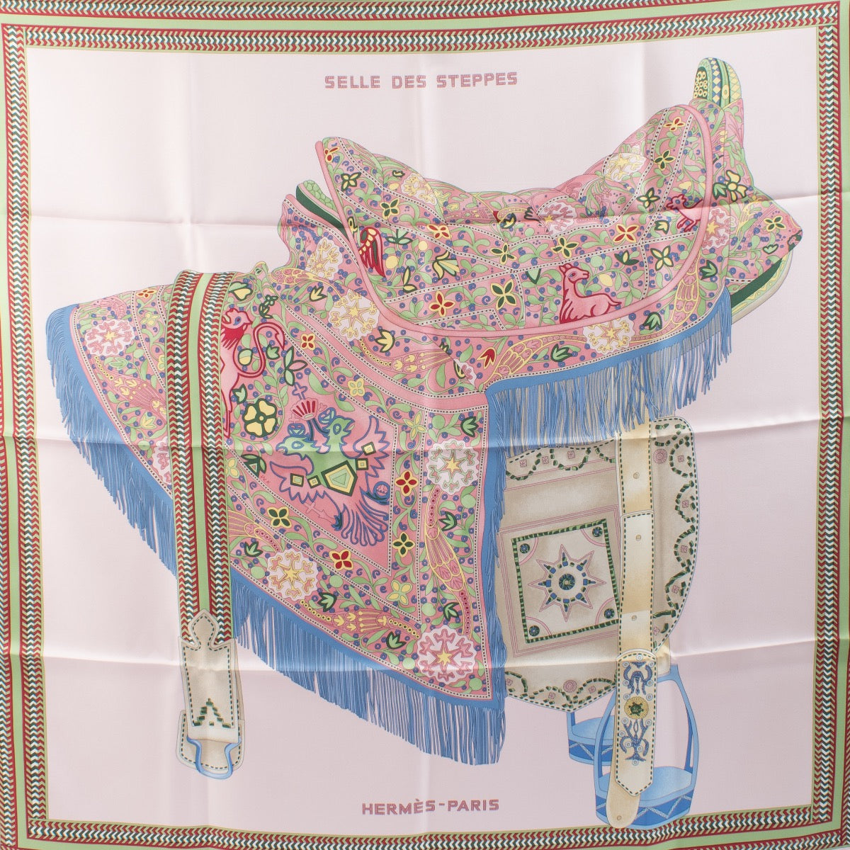 Shop safe online at Labellov in Antwerp, Brussels and Knokke this 100% authentic second hand Hermès Selle des Steppes Silk Carré 90 Scarf. Veilig online tweedehands Hermès Selle des Steppes Silk Carré 90 Scarf kopen bij Labellov.