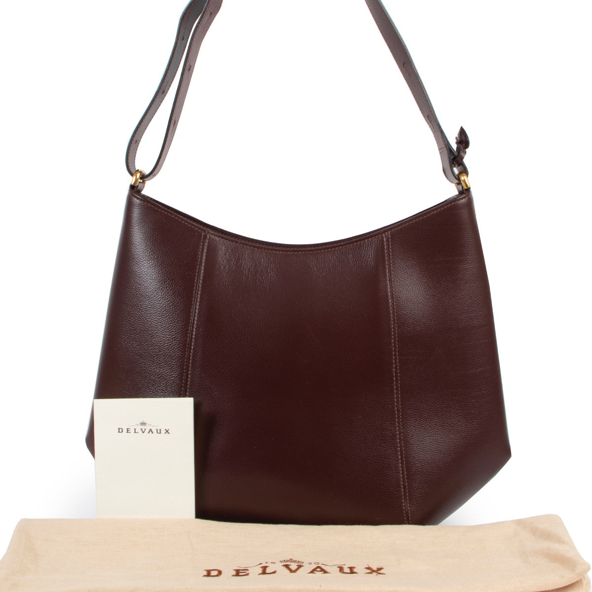 Shop safe online 100% authentic second hand Delvaux Chestnut Brown Jumping Leather Souhait Shoulder Bag in very good condition at Labellov in Antwerp.