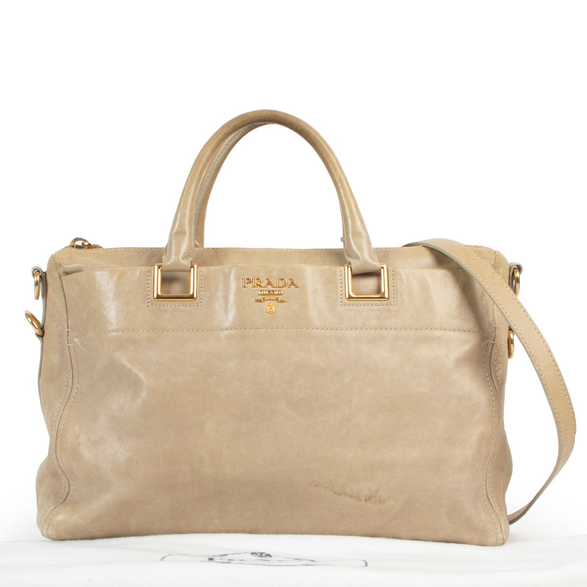 Shop safe online 100% authentic second hand Prada Light Green Leather Shoulder Bag at Labellov in Antwerp.