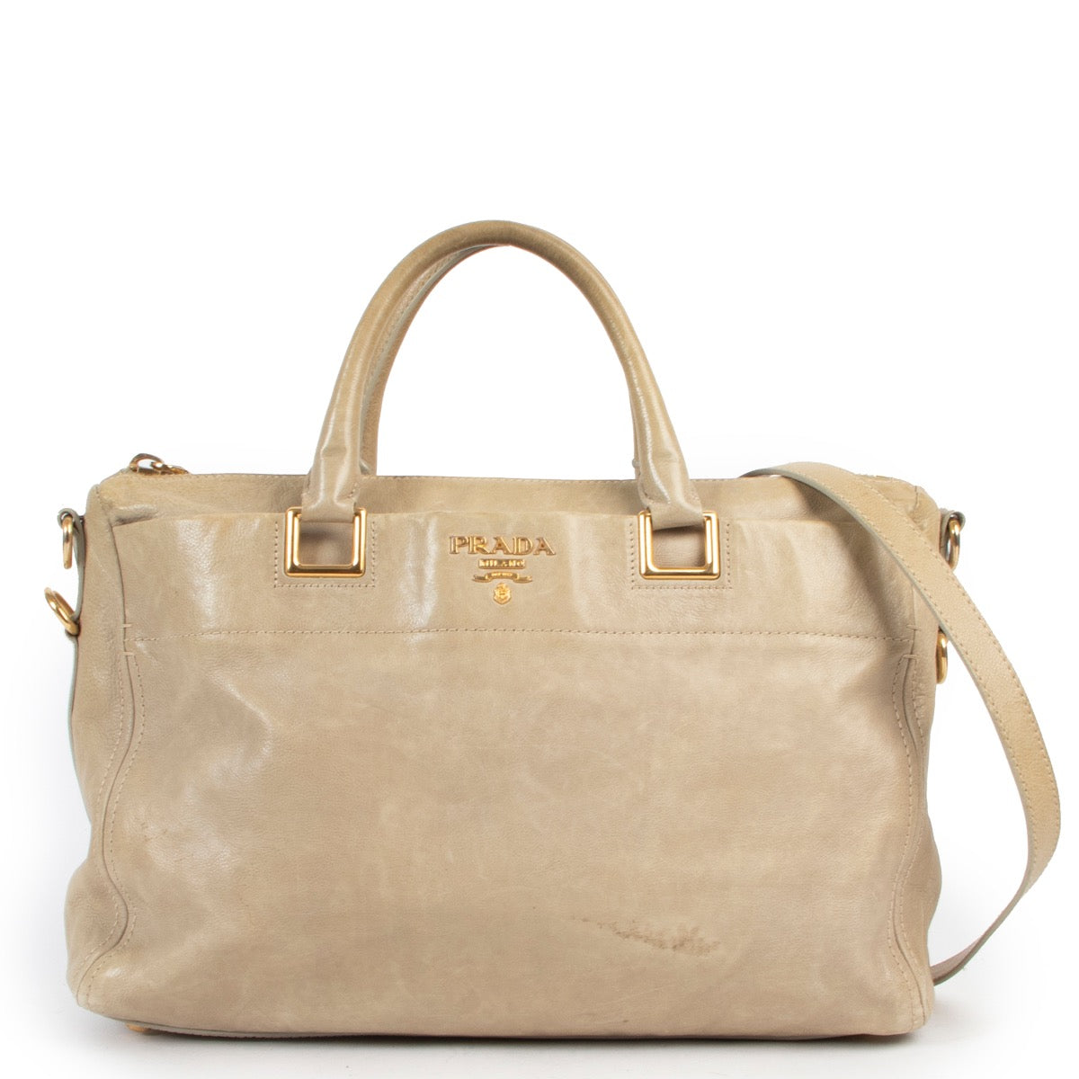 Shop safe online 100% authentic second hand Prada Light Green Leather Shoulder Bag at Labellov in Antwerp.