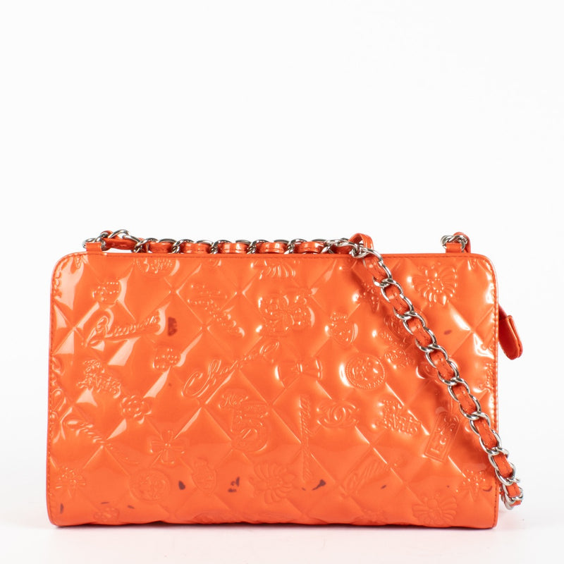 Authentic pre-loved Chanel Orange Patent Precious Symbols Bag on Labellov.com