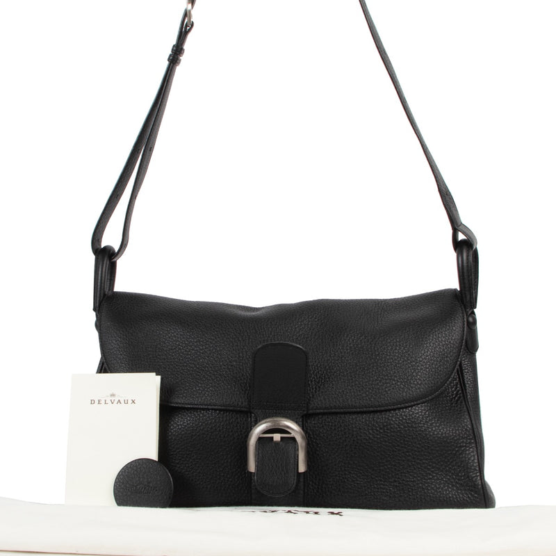 Shop safe online at Labellov in Antwerp this 100% authentic Delvaux Black Taurillon Crispé Leather Brillant Besace Shoulder Bag