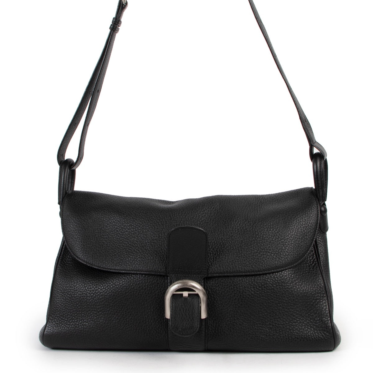 Shop safe online at Labellov in Antwerp this 100% authentic Delvaux Black Taurillon Crispé Leather Brillant Besace Shoulder Bag
