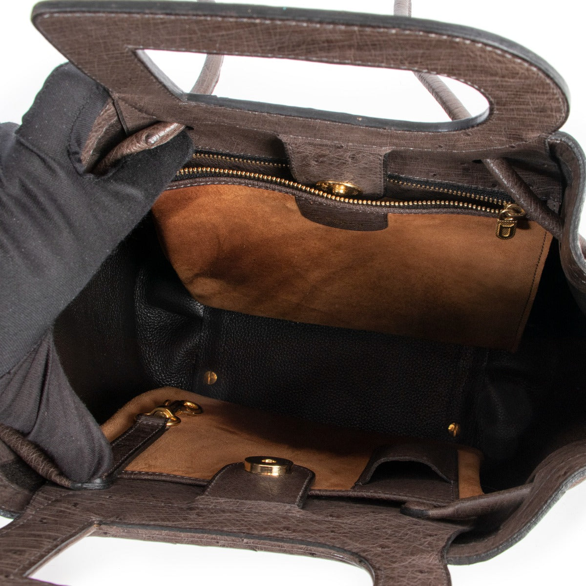 Delvaux Taupe Punch Ostrich Shoulder Bag available at the showroom ready for a secondlife