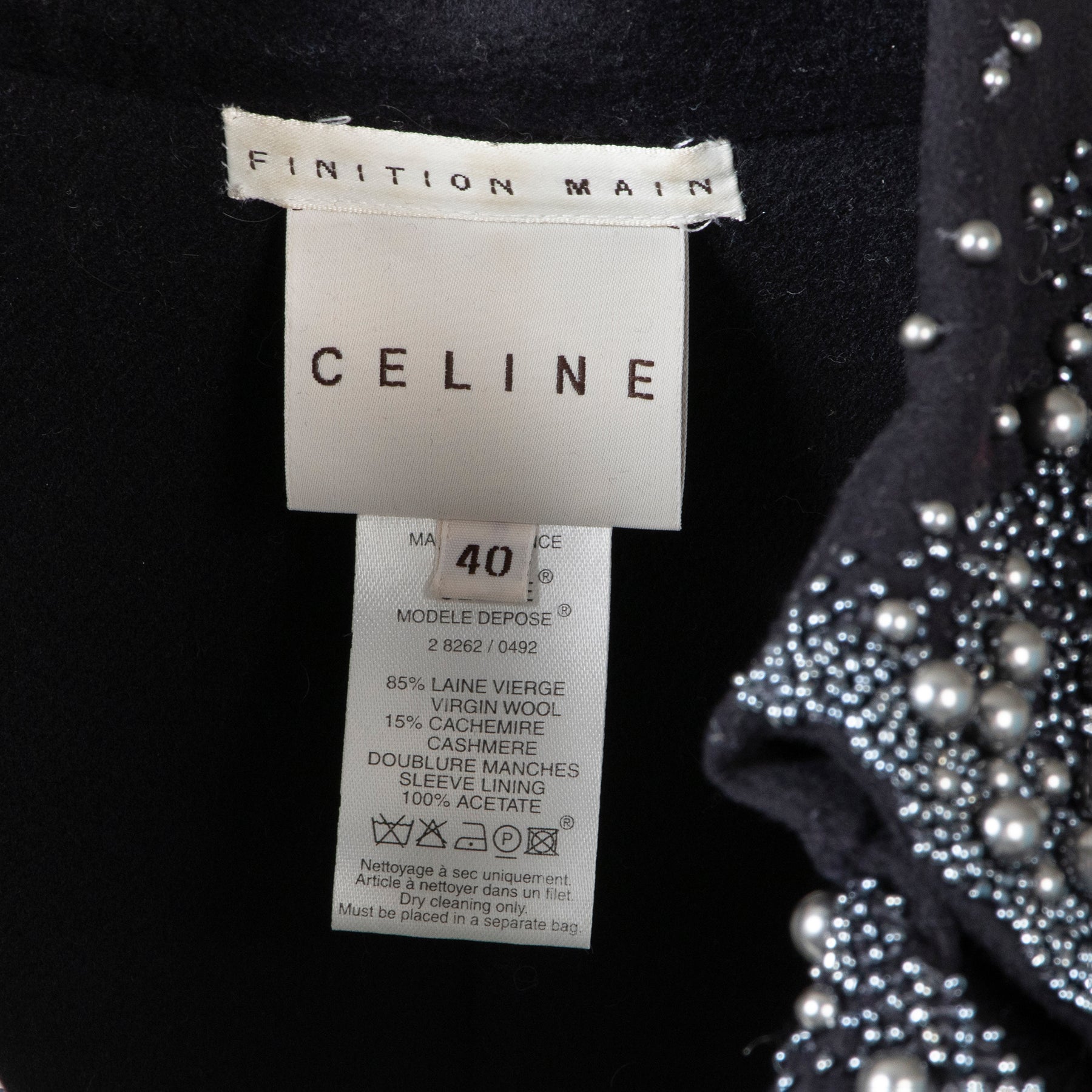 Shop safe online at Labellov in Antwerp this 100% authentic second hand Céline Blue Wool Pearl Coat - Size 40