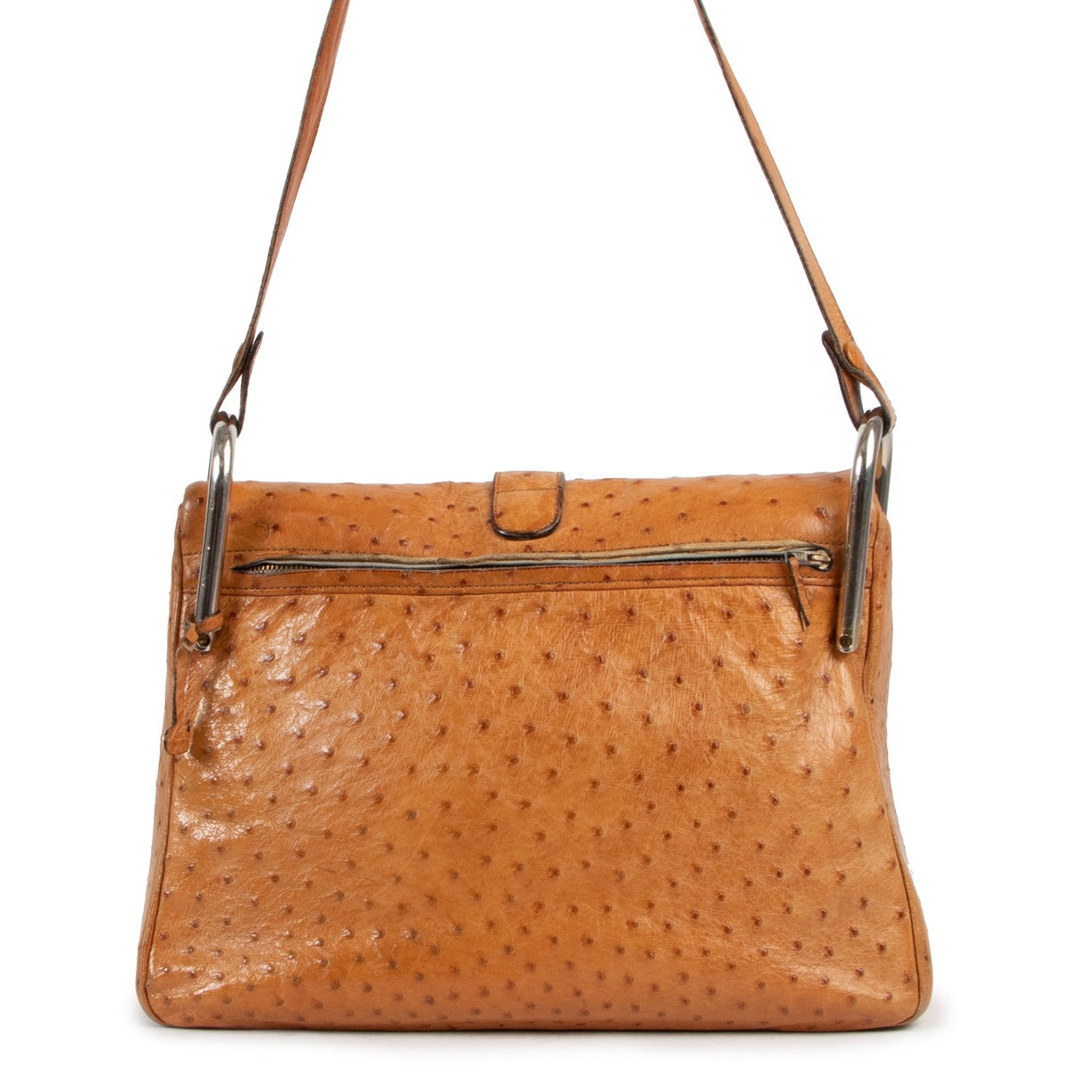 Delvaux Cognac Ostrich Givry Shoulder Bag available at Labellov