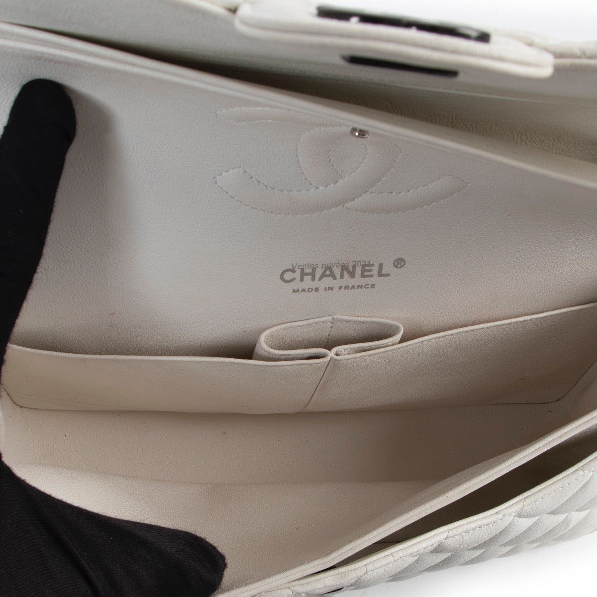 shop online second hand authentic Chanel White Medium Classic Flap Bag at Labellov for the best price