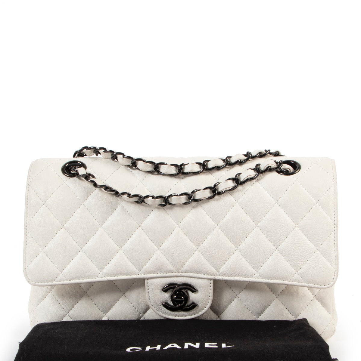 shop online second hand authentic Chanel White Medium Classic Flap Bag at Labellov for the best price