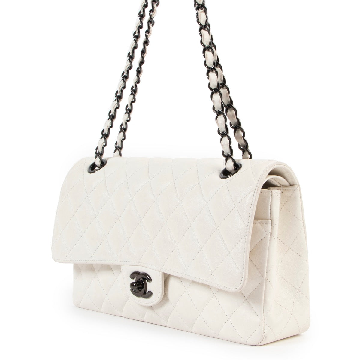 shop online second hand authentic Chanel White Medium Classic Flap Bag at Labellov for the best price