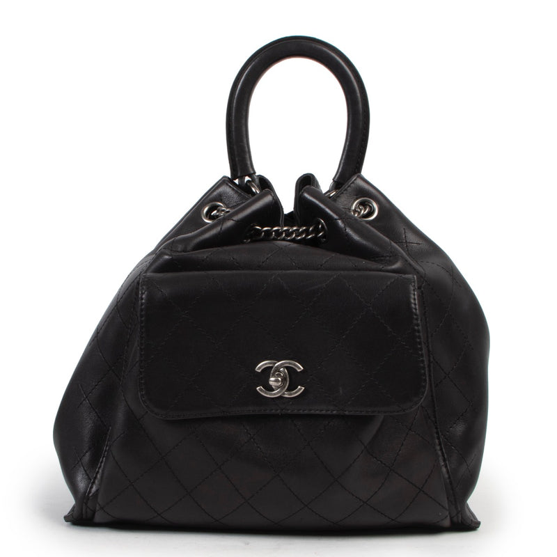 Shop safe online at Labellov in Antwerp this 100% authentic second hand Chanel Black Stitched Leather Urban Luxury Drawstring Backpack in as new condition.