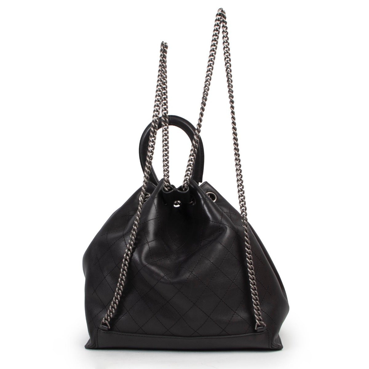 Shop safe online at Labellov in Antwerp this 100% authentic second hand Chanel Black Stitched Leather Urban Luxury Drawstring Backpack in as new condition.