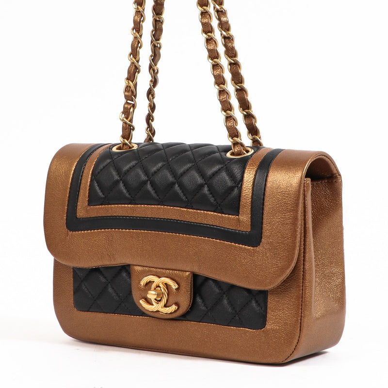 Chanel Bronze & Black Calfskin Small Classic Flap Bag