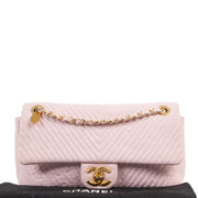 Shop safe online 100% authentic second hand Chanel Lilac Wrinkled Lambskin Medium Flap Shoulder Bag in very good condition at Labellov in Antwerp.