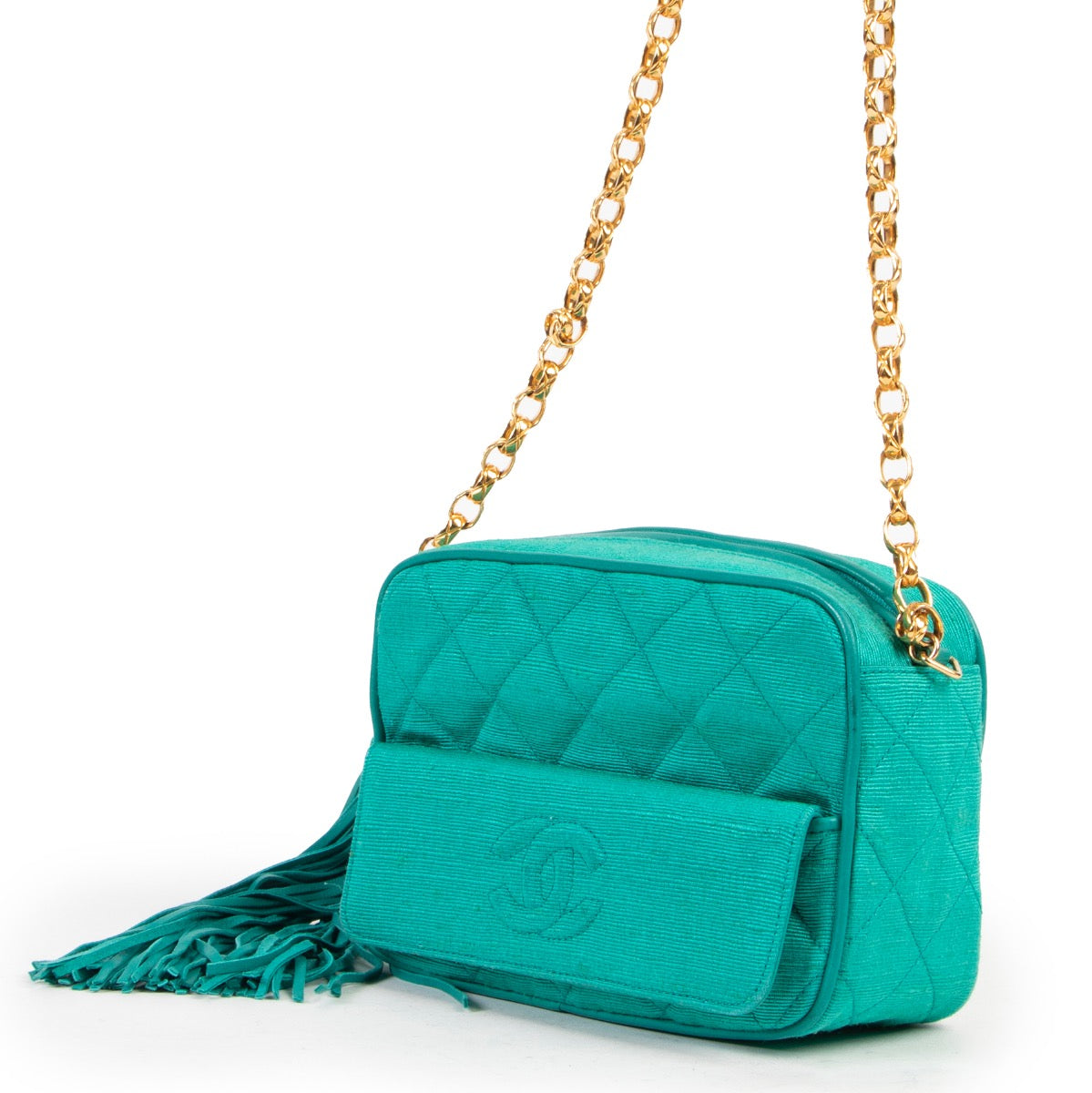 acheter en ligne seconde main Chanel Green Vintage Tassel Crossbody