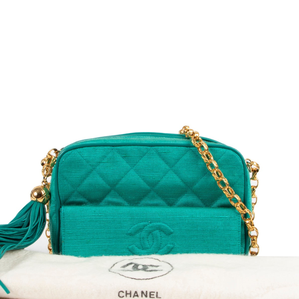shop safe online sChanel Green Vintage Tassel Crossbody