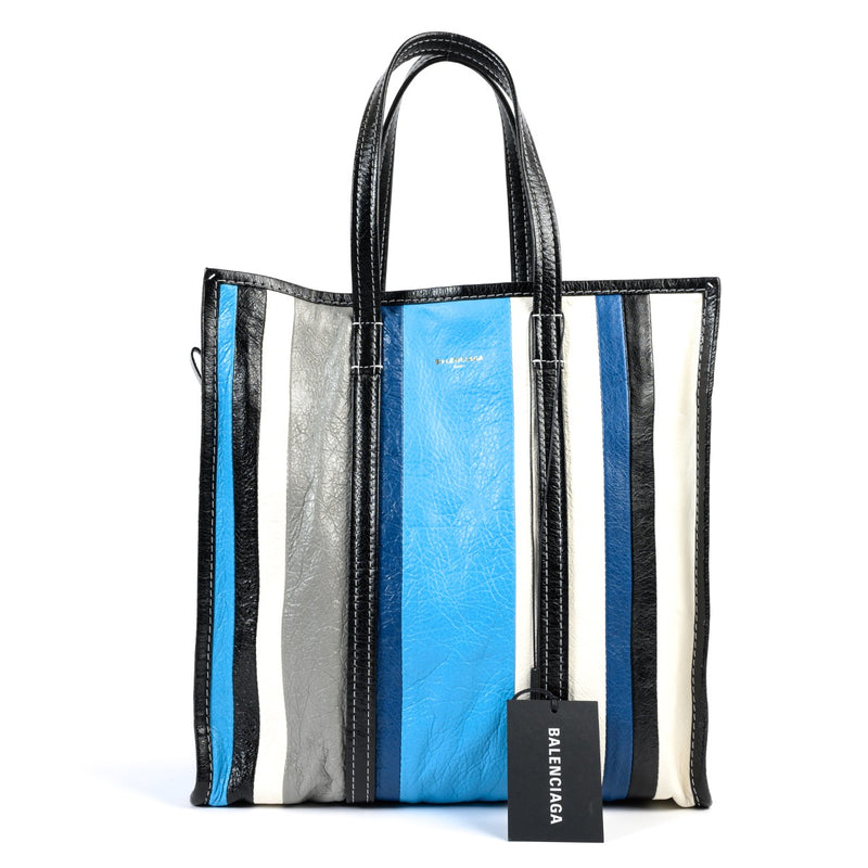 Shop safe online at Labellov in Antwerp this 100% authentic second hand Balenciaga Blue Stripe Bazar Tote Bag
