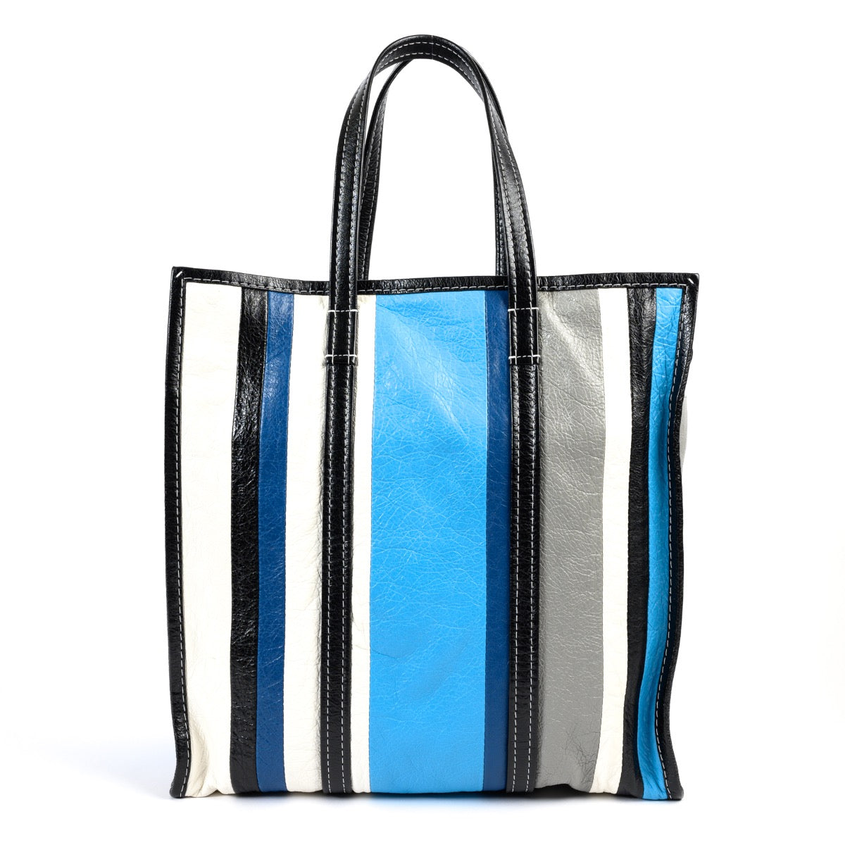 Shop safe online at Labellov in Antwerp this 100% authentic second hand Balenciaga Blue Stripe Bazar Tote Bag