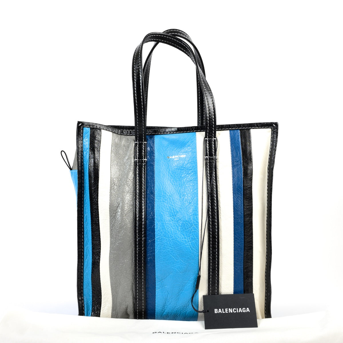 Shop safe online at Labellov in Antwerp this 100% authentic second hand Balenciaga Blue Stripe Bazar Tote Bag