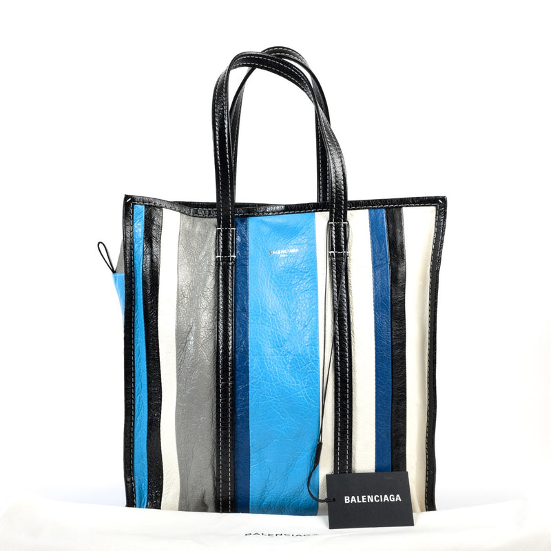 Shop safe online at Labellov in Antwerp this 100% authentic second hand Balenciaga Blue Stripe Bazar Tote Bag