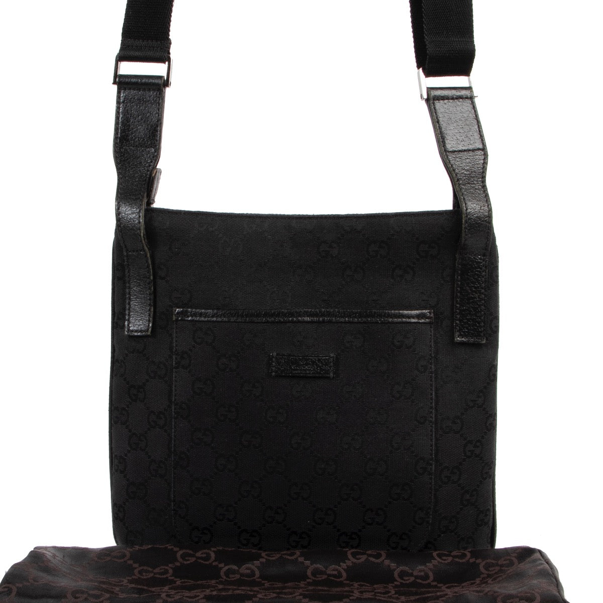 Gucci Black GG Canvas Messenger Crossbody Bag now available for selling online or in store at Labellov Luxury