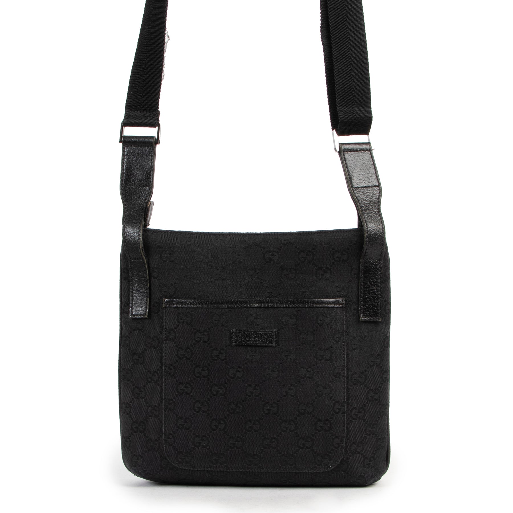Gucci Black GG Canvas Messenger Crossbody Bag now available for selling online or in store at Labellov Luxury